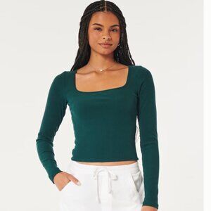 NWOT Hollister Ribbed Long-Sleeve Top - Square Neck, Size M, Cozy & Soft